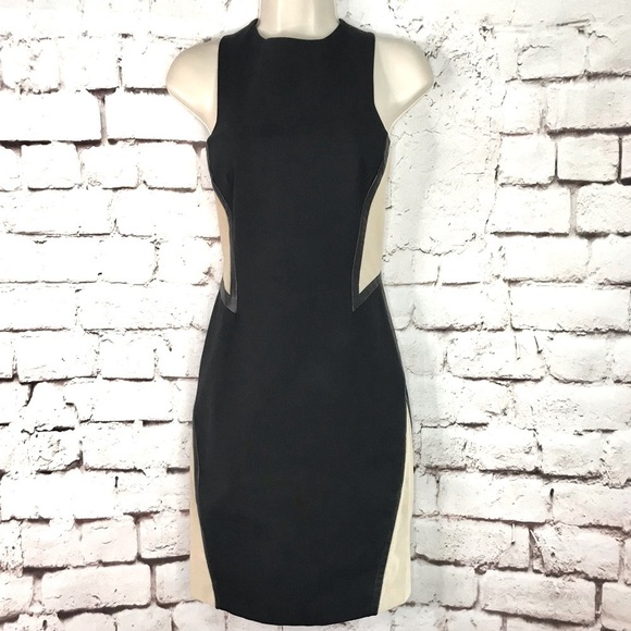 RAG & BONE Piper Leather Trim Mesh Panels Mini Sheath Dress Black and Tan Size 2 - Picture 4 of 16